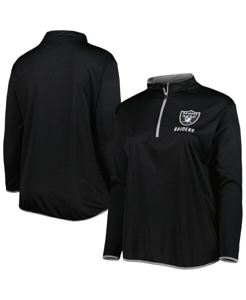 Women's Black Las Vegas Raiders Plus Size Worth the Drive Quarter-Zip Top