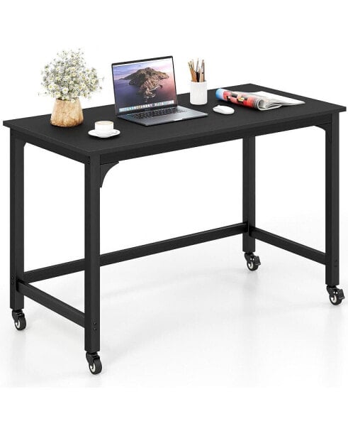 Rolling Computer Desk Wood Top Metal Frame Laptop Table Study Workstation