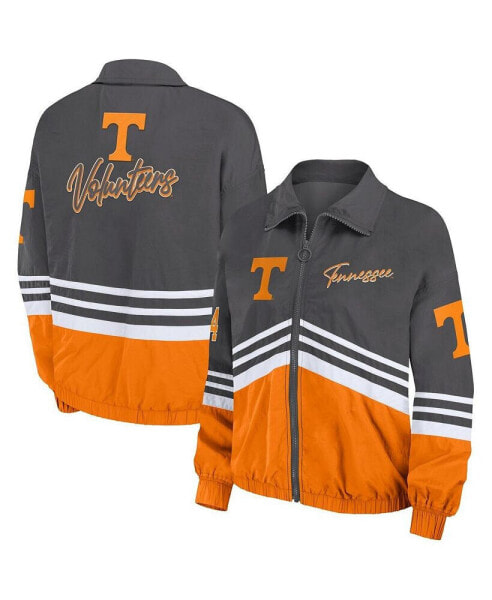 Women's Gray Distressed Tennessee Volunteers Vintage-Like Throwback Windbreaker Full-Zip Jacket