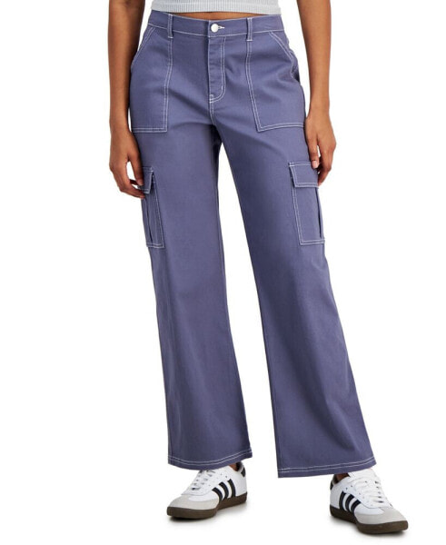 Juniors' Wide-Leg Comfort Fit Cargo Utility Pants