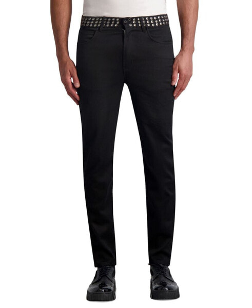 Men's Slim Fit Studded Black Jeans