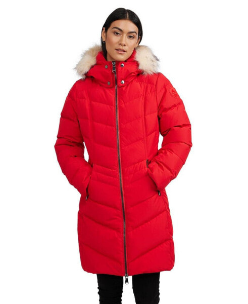 Women's January Down Chevron Puffer with Detachable Hood Fur