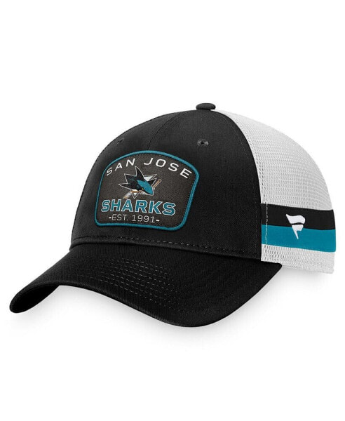 Men's Black/White San Jose Sharks Fundamental Striped Trucker Adjustable Hat