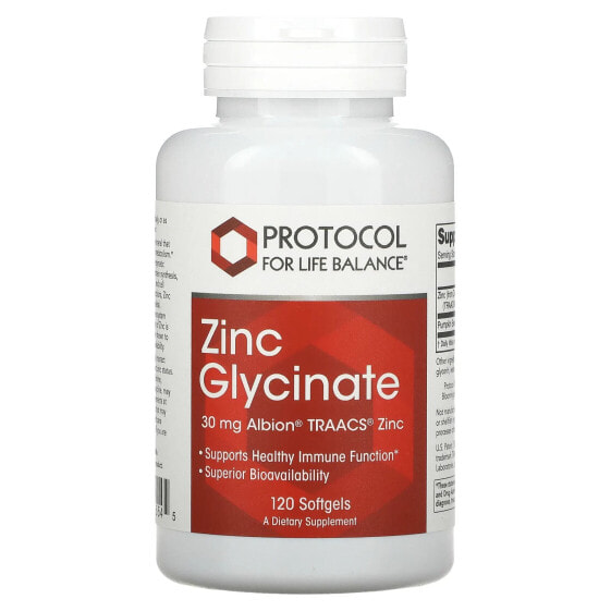Цинк глицинат бренда Protocol For Life Balance, 30 мг, 120 желатиновых капсул