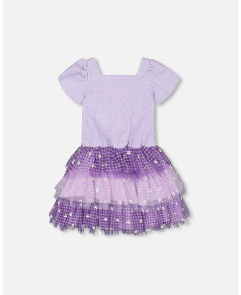 Girl Textured Knit Dress With Mesh Skirt Lavender - Child