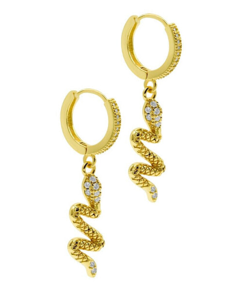14K Gold-Plated Snake Dangle Huggie Hoop Earrings