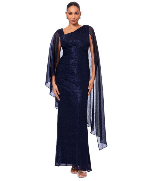 Women's Crinkle Cape-Sleeve Long Dress