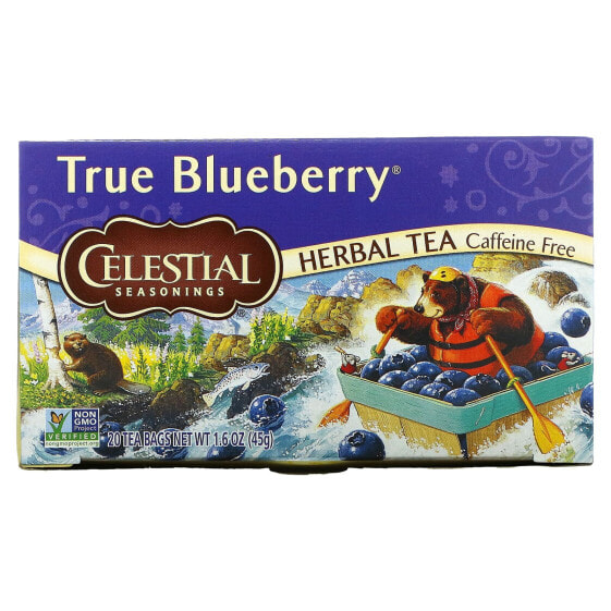 Травяной чай Celestial Seasonings, True Blueberry, без кофеина, 20 пакетиков по 1,6 унций (45 г)