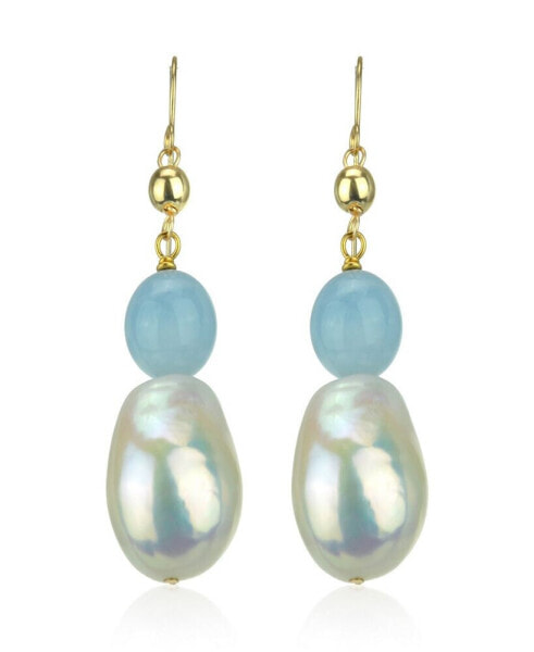 Серьги Macy's white Pearl & Aquamarine Dangle
