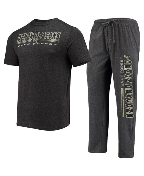 Men's Heathered Charcoal, Black Wake Forest Demon Deacons Meter T-shirt and Pants Sleep Set