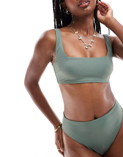 ASOS DESIGN Hazel crop bikini top in khaki