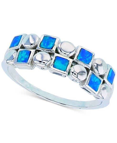Lab-Grown Blue Opal Inlay Ring in Sterling Silver