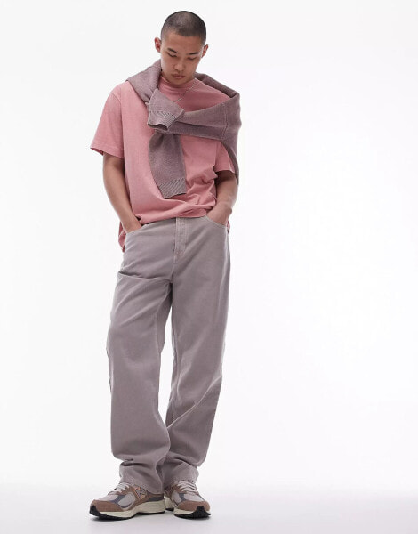 Topman cotton twill loose trousers in stone