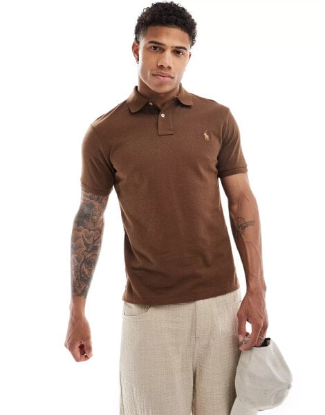 Polo Ralph Lauren icon logo slim fit pique polo in brown