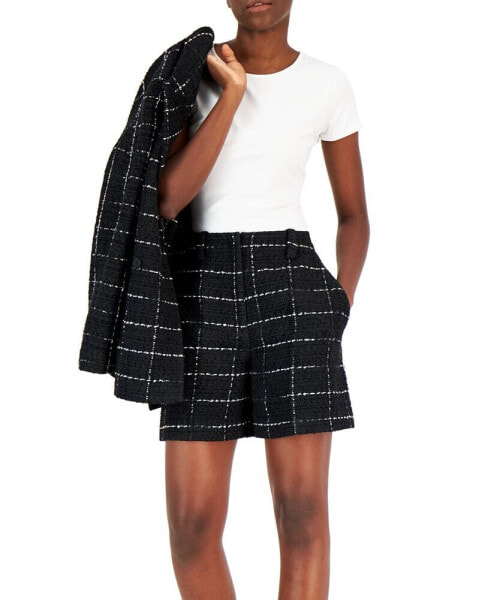 Women's Windowpane Tweed High Rise Straight Shorts