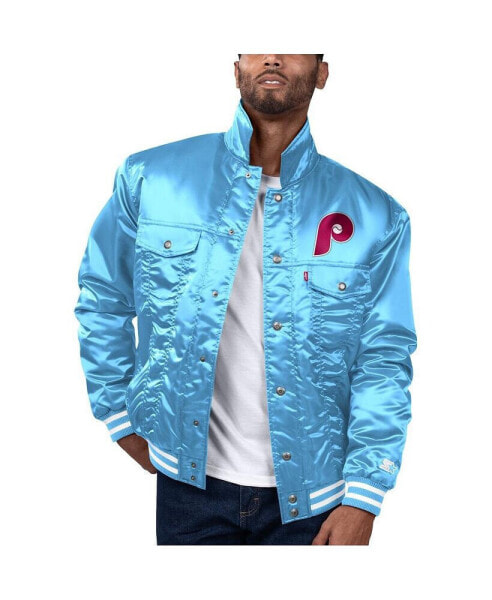 Levi’s x Starter Men's Light Blue Philadelphia Phillies Silver Tab Satin Full-Snap Trucker Jacket