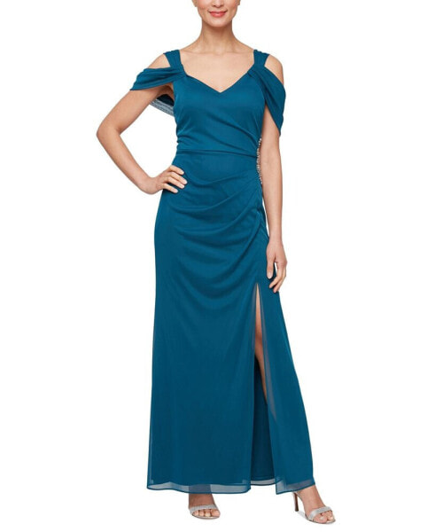 Women's Embellished Draped Cold Shoulder Gown