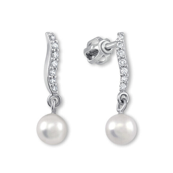 White gold earrings with crystals and pearl 235 001 00404 07