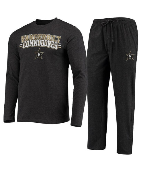Men's Black and Heathered Charcoal Vanderbilt Commodores Meter Long Sleeve T-shirt and Pants Sleep Set