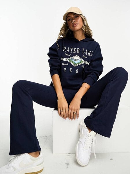 Pacsun crater lake slogan hoodie co-ord in navy