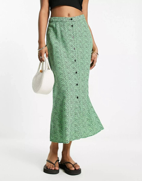 Whistles animal print button front midi skirt in green