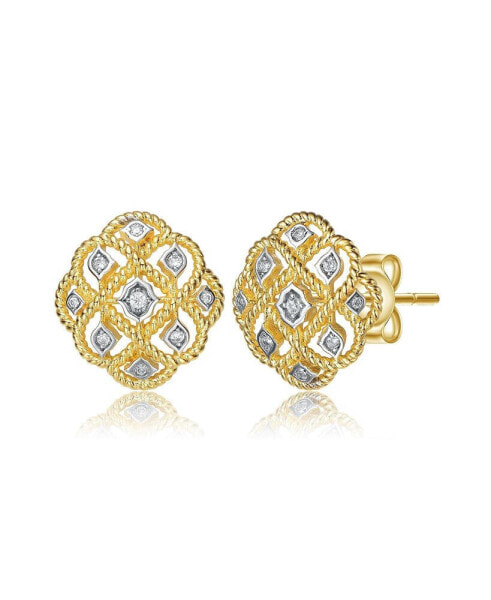 14K Gold Plated and White Gold Plated Cubic Zirconia Stud Earrings