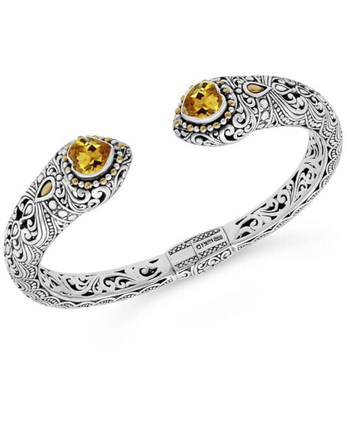 Citrine & Bali Lovina Cuff Bracelet in Sterling Silver and 18K Gold