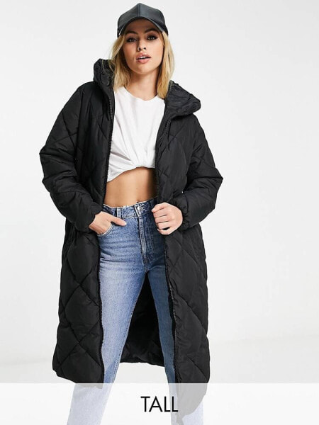 New Look Tall longline puffer coat in black