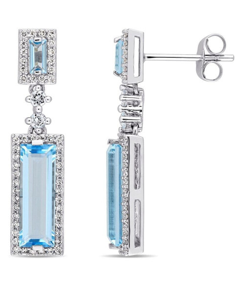 Baguette Cut Blue Topaz (4-1/5 ct. t.w.) and Diamond (1/3 ct. t.w.) Drop Earrings in 14k White Gold