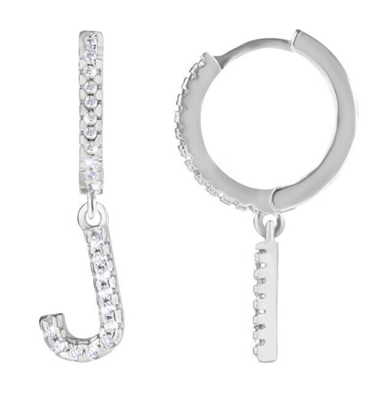 Round steel single earrings "J" with zircons