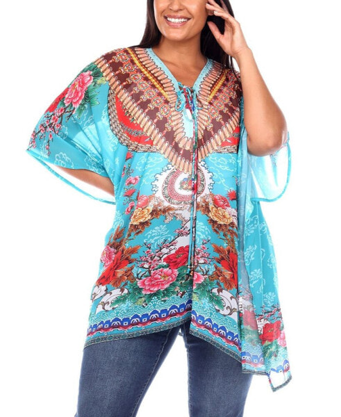 Plus Size Short Caftan with Tie-Up Neckline