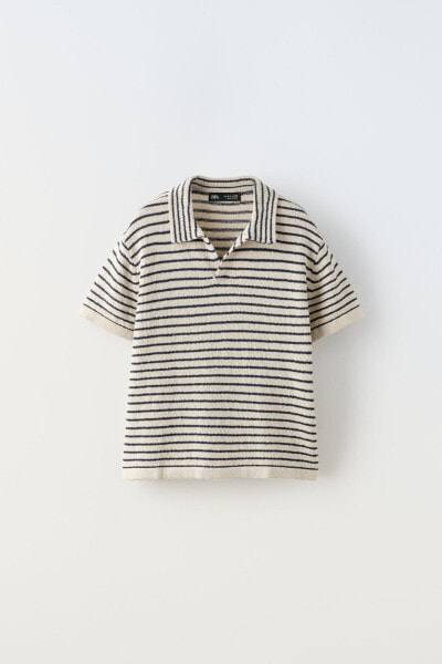 Striped rustic knit polo shirt