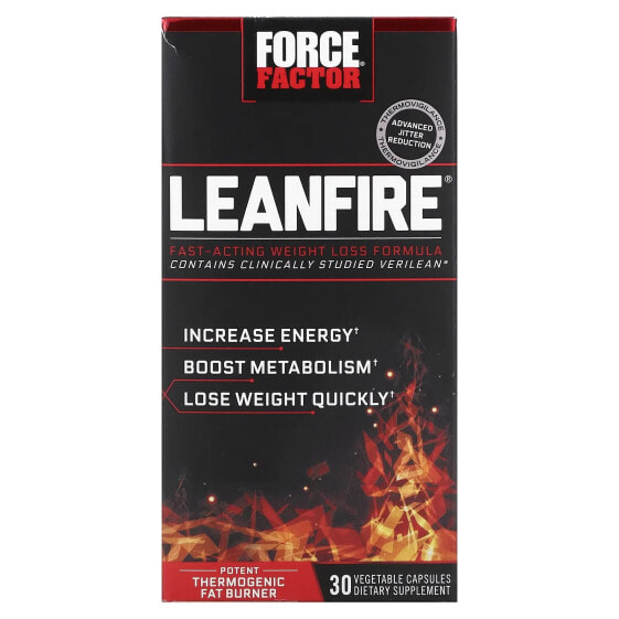 Жиросжигатель Force Factor LeanFire, быстродействующая формула потери веса, 30 капсул