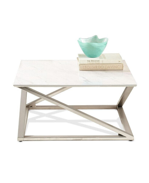 Steve Silver Zurich 36" Square Faux Marble and Matte Chrome Cocktail Table