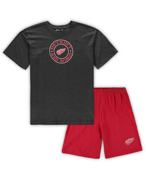 Men's Red, Heathered Charcoal Detroit Red Wings Big and Tall T-shirt and Shorts Sleep Set