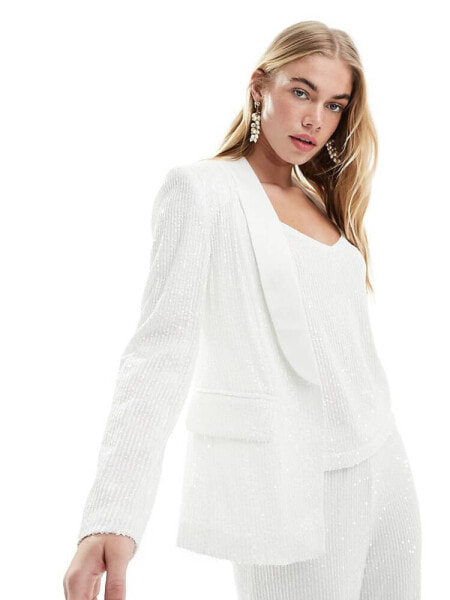 Vila Bridal sequin blazer co-ord with satin lapel in white