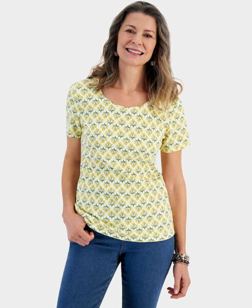 Women's Printed Short Sleeve Scoop-Neck Top, Created for Macy's