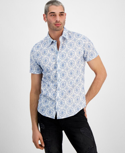 Рубашка Guess Regular-Fit с мозаичной вышивкой для мужчин