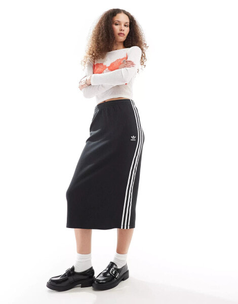 adidas Originals knitted midi skirt in black