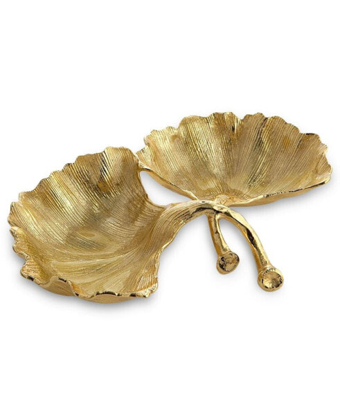 Gold Ginkgo Double Compartment Dish