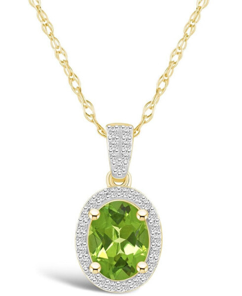 Peridot (1-1/3 ct. t.w.) and Lab Grown Sapphire (1/6 ct. t.w.) Halo Pendant Necklace in 10K Yellow Gold