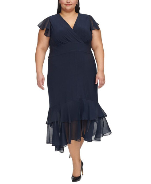 Plus Size Flutter-Sleeve A-Line Dress