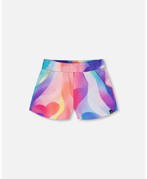 Girl French Terry Short Printed Rainbow Heart - Toddler Child