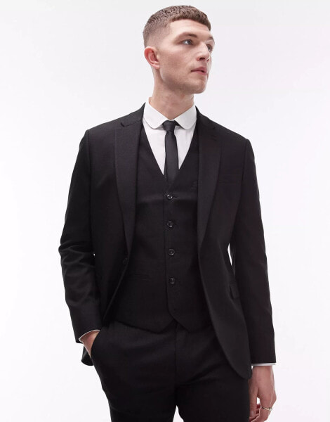 Topman super skinny textured suit jacket in black