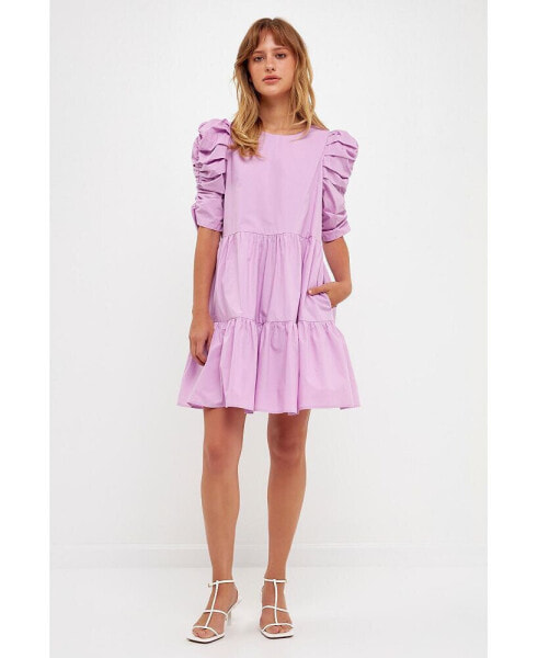 Women's Pleated Sleeve Mini Dress