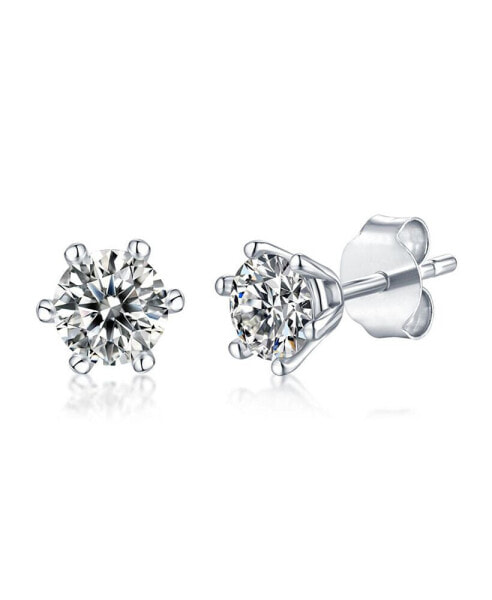 Sterling Silver White Gold Plated with 0.50ctw Lab Created Moissanite Round Solitaire Stud Earrings