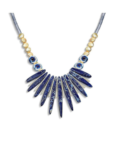 Blue Peck Organic Faceted Beads Gemstone Irregular Stone Bib Fan Statement Collar Choker Necklaces Western Jewelry For Women Gold Plated Adjustable