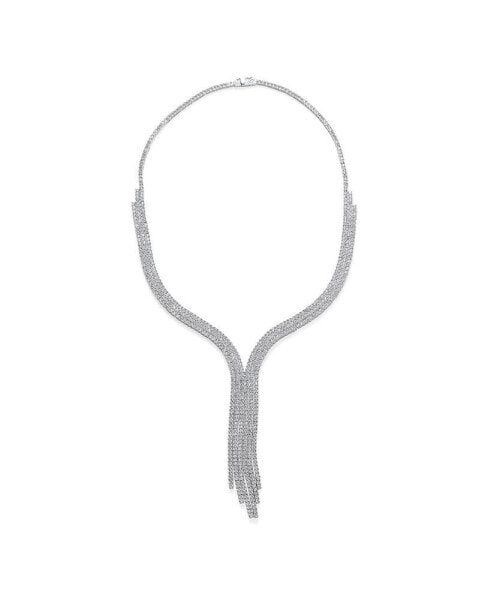 Art Deco-Inspired Y Fringe Tassel Design Statement Choker Collar Necklace Cubic Zirconia AAA CZ for Women