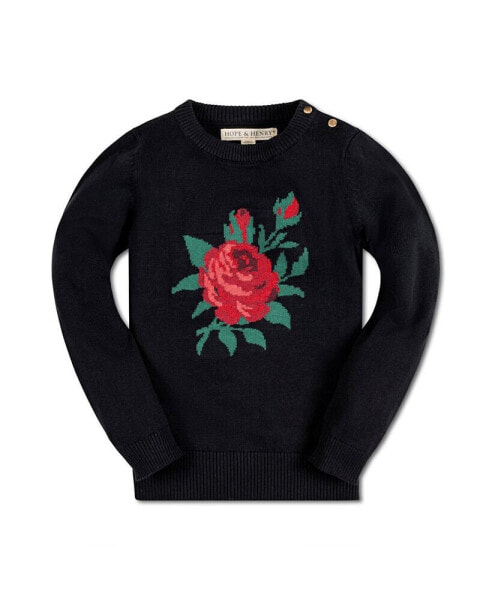 Baby Girls Long Sleeve Rose Intarsia Sweater