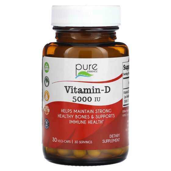 Витамины Pure Essence Vitamin-D, 5,000 IU, 30 Vegi-Caps
